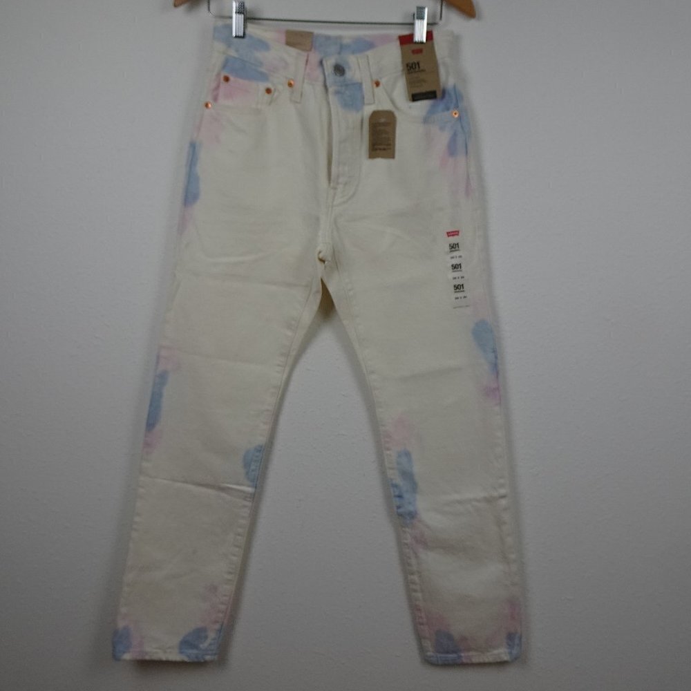 Levi's 501 Jeans Women's Size 26x30 White Tie Dye Denim Button Fly